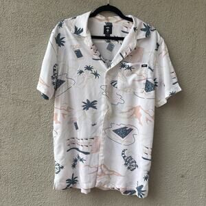 Vans Scenic Woven Short Sleeve Men’s Shirt White Button Up Vacation Beach Gecko